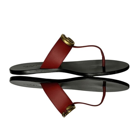 Gucci Marmont GG Thong Sandals Red Leather EU 37.5 US 7.5 w/ Box & Dust Bag - Picture 6 of 10